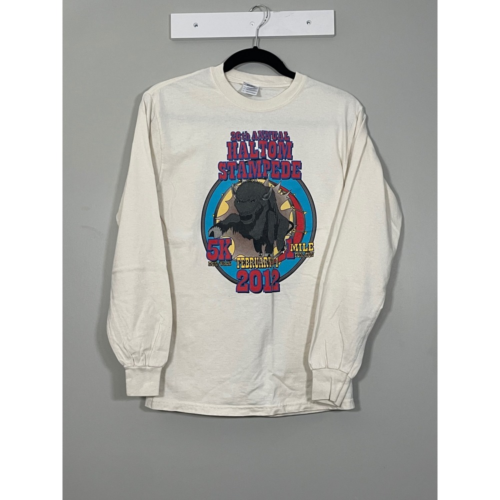 Gildan Haltom Stampede Long Sleeve T-Shirt Mens Small Cream Excellent 2012 Race